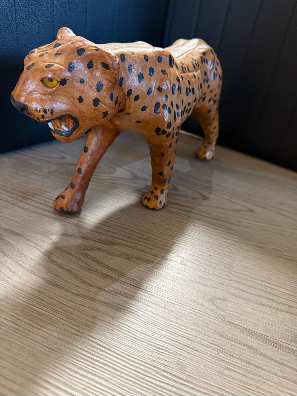 Vintage Hand-Painted Orange Spotted Cheetah Sculpture — Decorative Home Art
